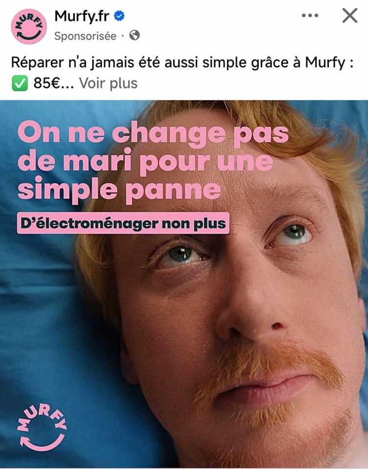 Un gros plan sur un visage d'homme; texte : On ne change pas de mari pour une simple panne