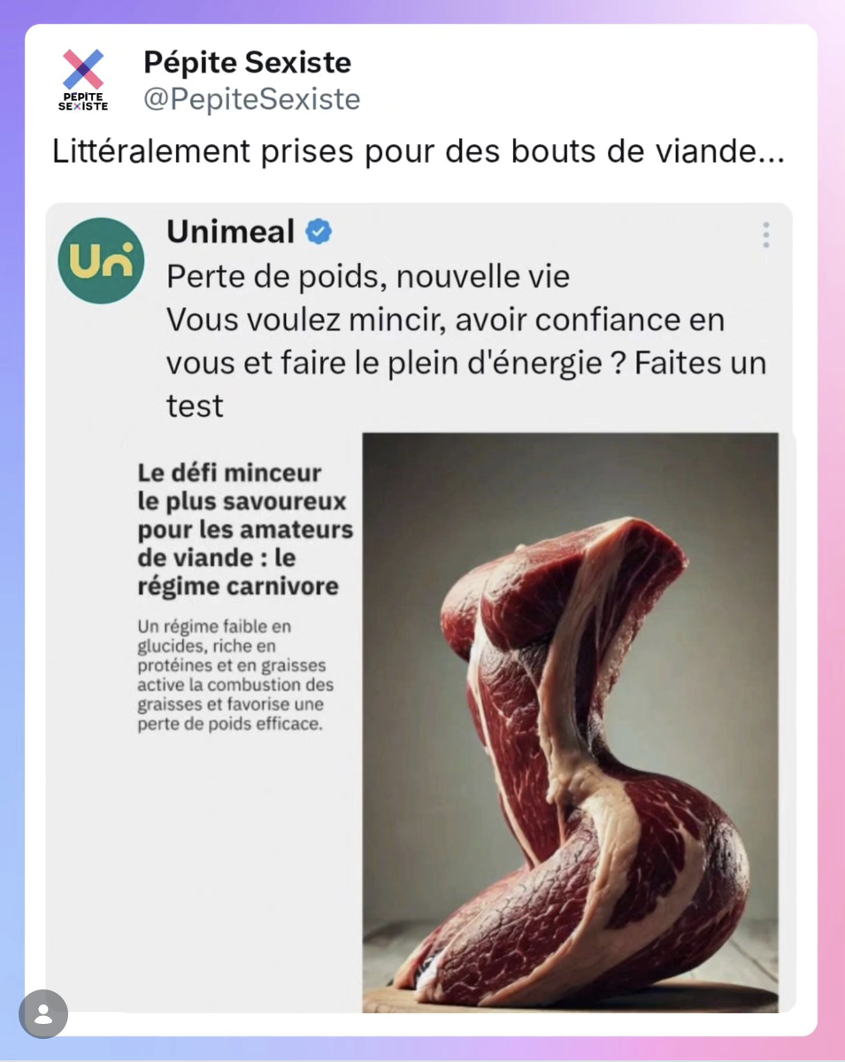 publicité pour mincir qui montre un corps de femme comme un morceau de viande