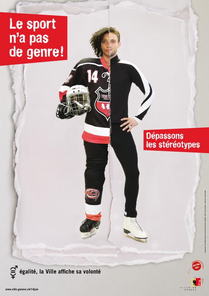 Genre et sport : hockey/patin Un corps moitié joueuse de hockey, moitié patineur