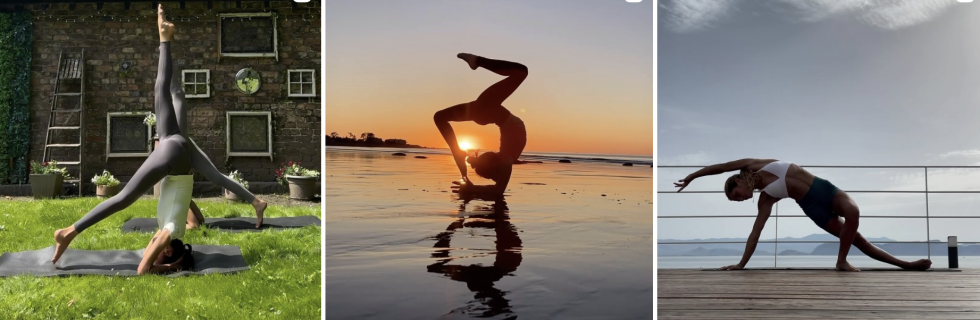 3 silhouettes de femmes pratiquant le yoga 